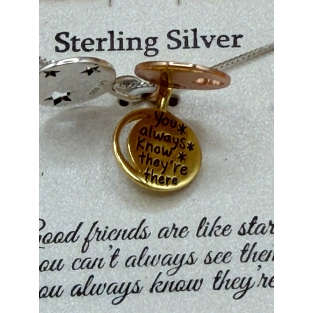 Timeless 925 Sterling Silver Good Friends Stars 18in Charm Necklace - Picture 5 of 10